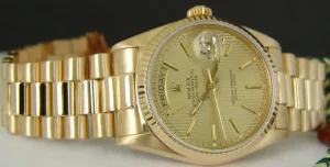 Men's Watches | President Dress Watches | Sant Blanc ROLEX 18kt Gold DayDate President Champagne Tapestry Stick Dial Model 18238