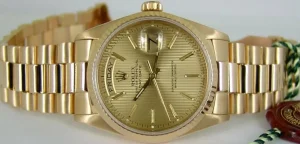 Men's Watches | President Dress Watches | Sant Blanc ROLEX 18kt Gold DayDate President Champagne Tapestry Stick Dial Model 18238