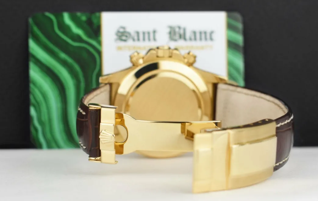rolex_kt_gold_daytona_bro_4.webp Racing Professional Watches | Sant Blanc ROLEX 18kt Gold Daytona Brown Leather Strap Mother of Pearl Arabic Dial Model 16518