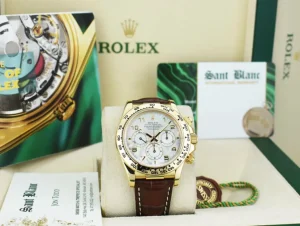 Racing Professional Watches | Sant Blanc ROLEX 18kt Gold Daytona Brown Leather Strap Mother of Pearl Arabic Dial Model 16518