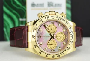 Men's Watches | Racing Professional Watches | Sant Blanc ROLEX 18kt Gold DAYTONA Burgundy Strap Tahitian MOP Diamond Dial Model 116518