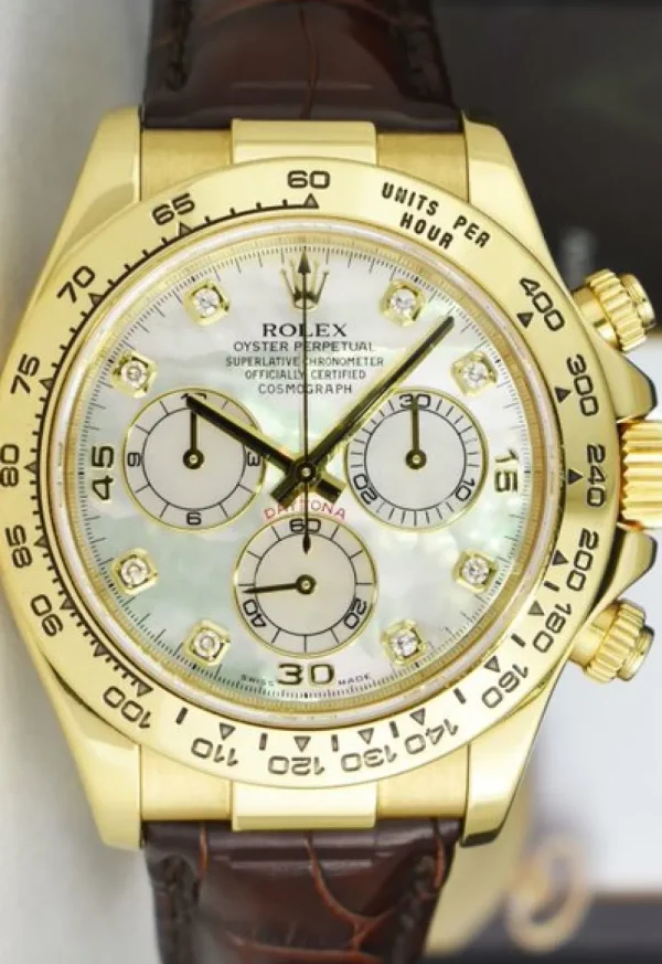Men's Watches | Racing Professional Watches | Sant Blanc ROLEX 18kt Gold DAYTONA Chocolate Strap MOP Diamond Dial Model 116518