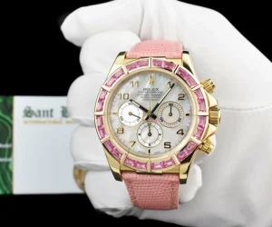 Racing Professional Watches | Sant Blanc ROLEX 18kt Gold Daytona Mother of Pearl Arabic Custom Bezel Lizard Strap Model 16518