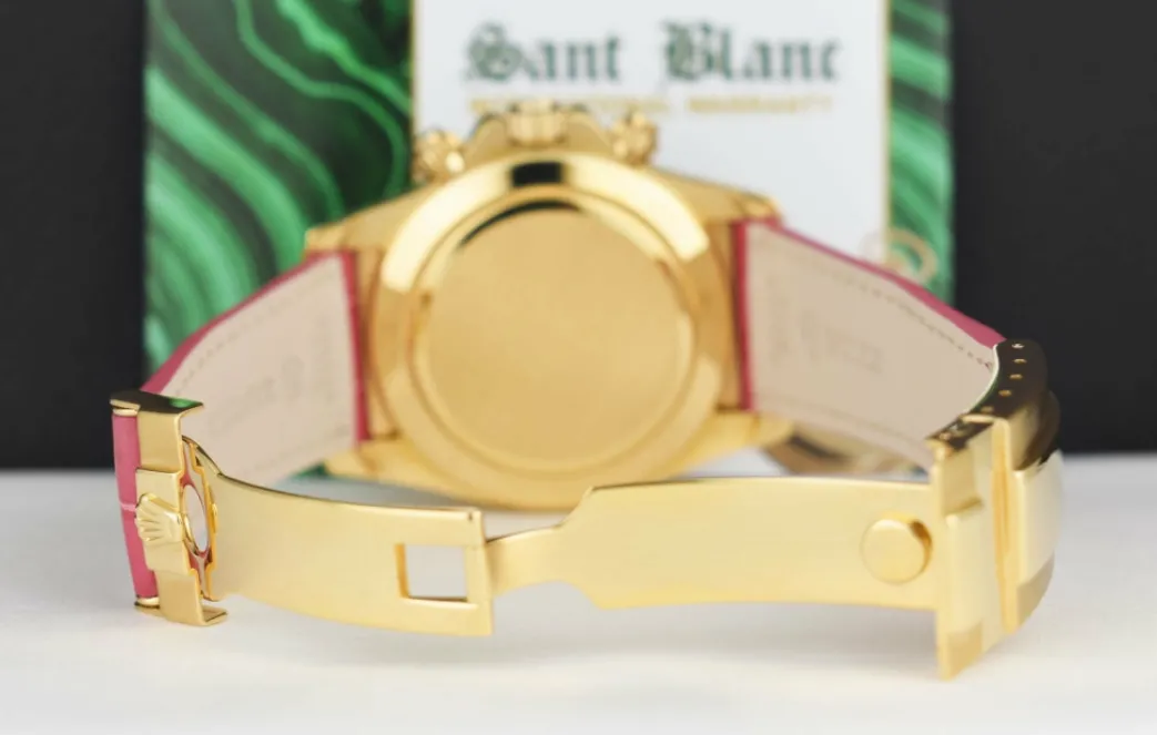 rolex_kt_gold_daytona_mot_4-1.webp Racing Professional Watches | Sant Blanc ROLEX 18kt Gold Daytona Mother of Pearl with Arabic Dial Custom Pink Baguette Bezel Model 16518