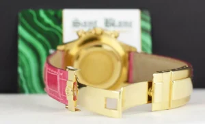 Racing Professional Watches | Sant Blanc ROLEX 18kt Gold Daytona Mother of Pearl Dial Custom Bezel Pink Croc Strap Model 116518