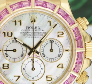 Racing Professional Watches | Sant Blanc ROLEX 18kt Gold Daytona Mother of Pearl Arabic Custom Bezel Lizard Strap Model 16518