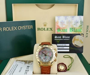 Men's Watches | Racing Professional Watches | Sant Blanc ROLEX 18kt Gold Daytona Tahitian Mother of Pearl Roman Brown Strap Model 116518