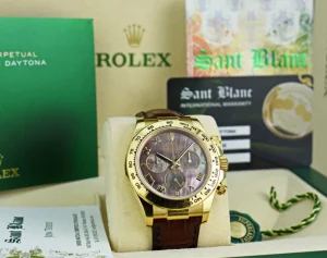 Men's Watches | Racing Professional Watches | Sant Blanc ROLEX 18kt Gold Daytona Tahitian Mother of Pearl Roman Dial Burgundy Strap Model 116518