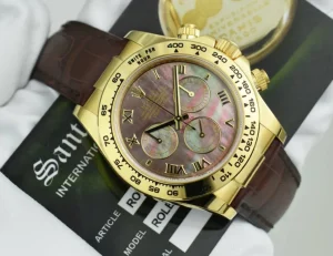 Men's Watches | Racing Professional Watches | Sant Blanc ROLEX 18kt Gold Daytona Tahitian Mother of Pearl Roman Dial Burgundy Strap Model 116518