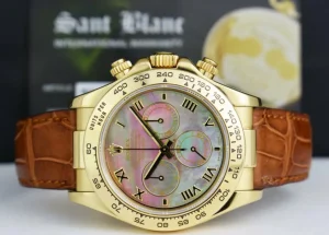Men's Watches | Racing Professional Watches | Sant Blanc ROLEX 18kt Gold Daytona Tahitian Mother of Pearl Roman Brown Strap Model 116518