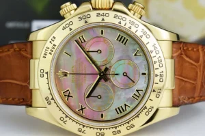 Men's Watches | Racing Professional Watches | Sant Blanc ROLEX 18kt Gold Daytona Tahitian Mother of Pearl Roman Brown Strap Model 116518