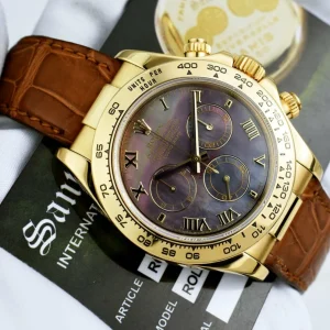 Men's Watches | Racing Professional Watches | Sant Blanc ROLEX 18kt Gold Daytona Tahitian Mother of Pearl Roman Brown Strap Model 116518