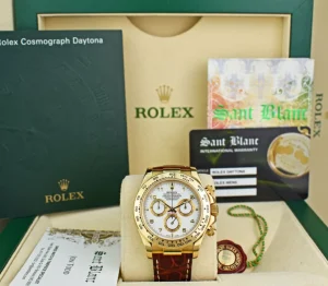 Sports Watches | Men's Watches | Sant Blanc ROLEX 18kt Gold Daytona White Arabic Dial Brown Strap Model 116518
