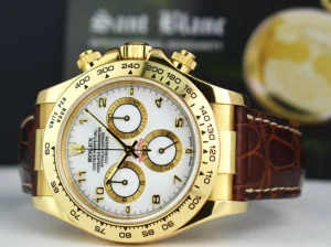 Sports Watches | Men's Watches | Sant Blanc ROLEX 18kt Gold Daytona White Arabic Dial Brown Strap Model 116518