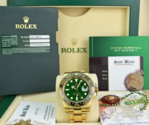 Men's Watches | Pilots Professional Watches | Sant Blanc ROLEX 18kt Gold GMT Master II Ceramic Green Dial Card, Box, Books, etc Model 116718