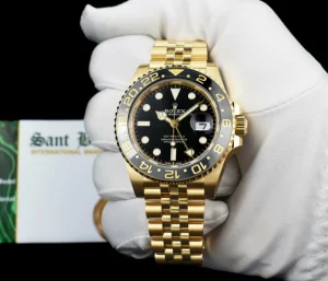 Pilots Professional Watches | Sant Blanc ROLEX 18kt Gold GMT Master II Black Gray Bezel Box & Card Model 126718 GRNR
