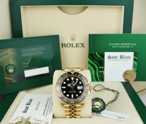 Pilots Professional Watches | Sant Blanc ROLEX 18kt Gold GMT Master II Black Gray Bezel Box & Card Model 126718 GRNR