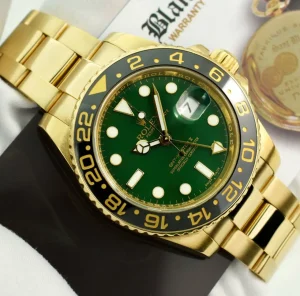 Men's Watches | Pilots Professional Watches | Sant Blanc ROLEX 18kt Gold GMT Master II Ceramic Green Dial Card, Box, Books, etc Model 116718