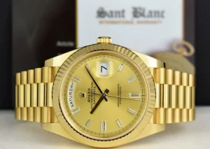 Men's Watches | President Dress Watches | Sant Blanc ROLEX 18kt Gold President Day Date 40 Champagne Diamond Dial Model 228238