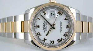 Dress Watches | Sant Blanc ROLEX 18kt Gold Stainless DateJust White Roman Dial Model 116203