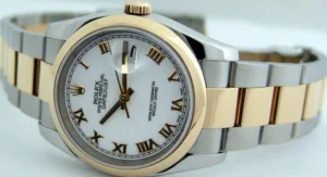 Dress Watches | Sant Blanc ROLEX 18kt Gold Stainless DateJust White Roman Dial Model 116203