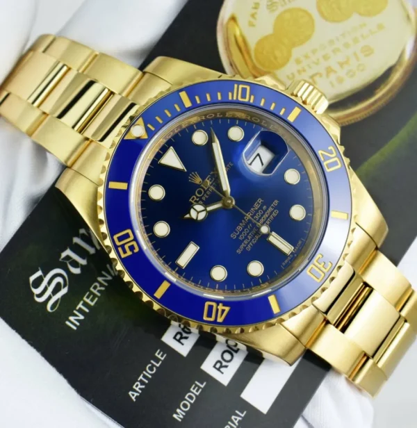 Sports Watches | Men's Watches | Sant Blanc ROLEX 18kt Gold Submariner Blue Ceramic Bezel Blue Dial Model 116618LB