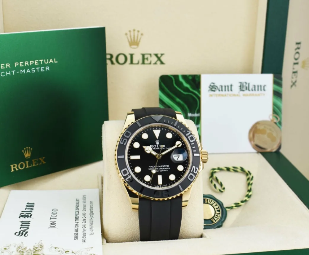 rolex_kt_gold_yachtmaster_2.webp Yachting Professional Watches | Men's Watches | Sant Blanc ROLEX 18kt Gold Yachtmaster 42mm Oysterflex Black Index Dial Model 226658