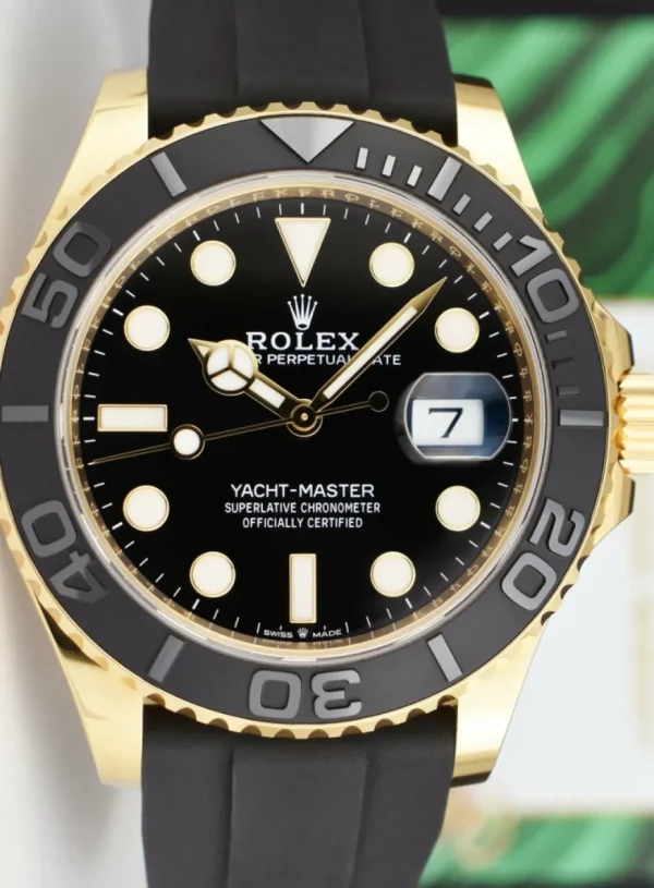 Yachting Professional Watches | Men's Watches | Sant Blanc ROLEX 18kt Gold Yachtmaster 42mm Oysterflex Black Index Dial Model 226658