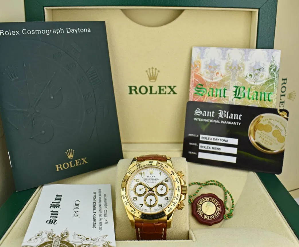 rolex_kt_gold_zenith_dayt_0.webp Sports Watches | Racing Professional Watches | Sant Blanc ROLEX 18kt Gold Zenith Daytona White Arabic Dial Model 16518