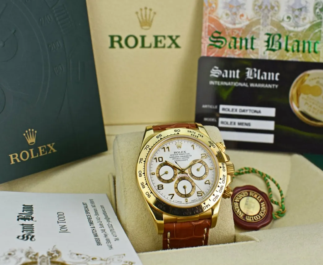 rolex_kt_gold_zenith_dayt_2.webp Sports Watches | Racing Professional Watches | Sant Blanc ROLEX 18kt Gold Zenith Daytona White Arabic Dial Model 16518