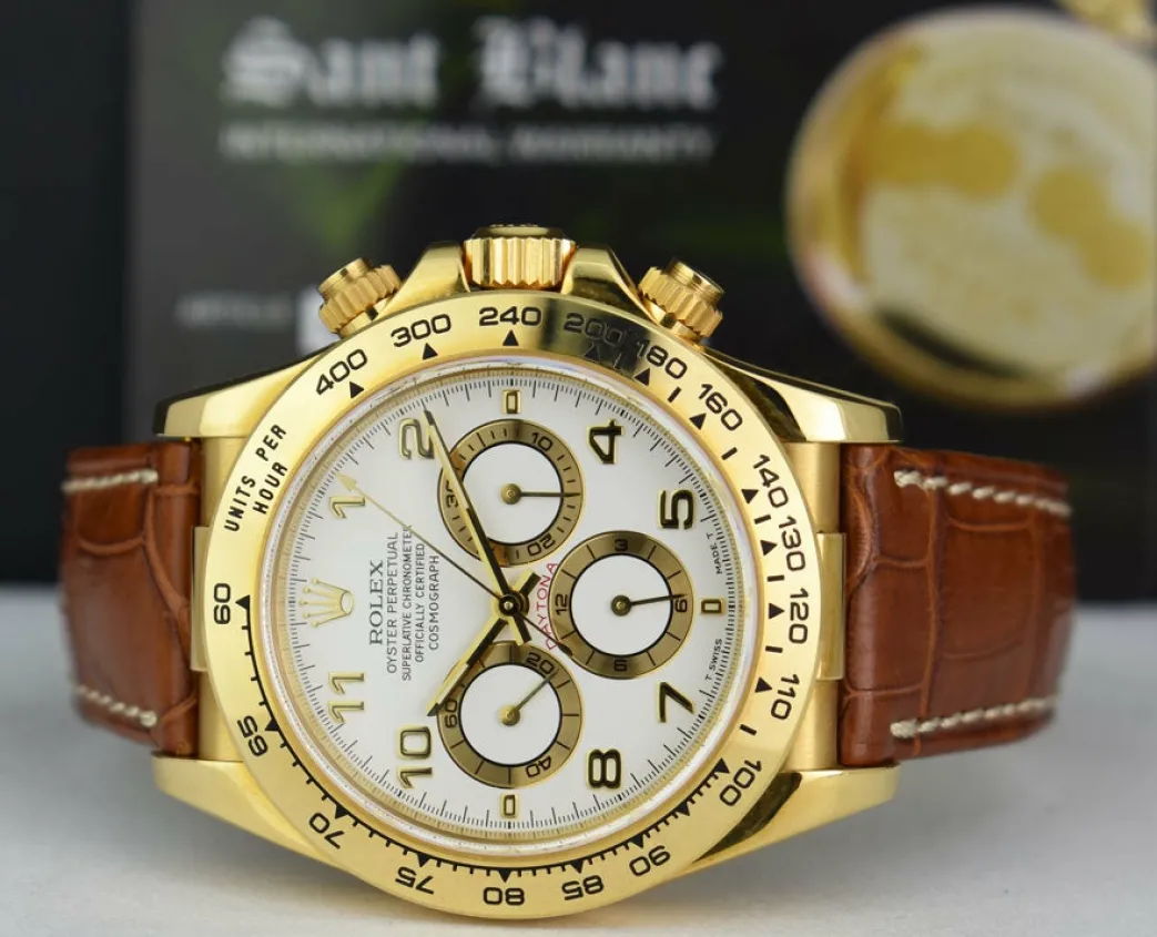 rolex_kt_gold_zenith_dayt_6.webp Sports Watches | Racing Professional Watches | Sant Blanc ROLEX 18kt Gold Zenith Daytona White Arabic Dial Model 16518