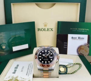 Pilots Professional Watches | Sant Blanc ROLEX 18kt Rose Gold & Stainless Steel GMT Master II Root Beer Bezel Box & Card Model 126711