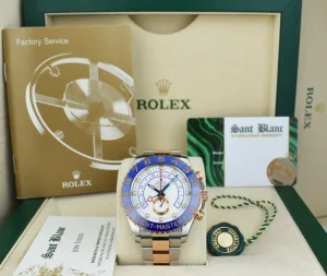 Yachting Professional Watches | Sant Blanc ROLEX 18kt Rose Gold & Stainless YachtMaster II Blue Hands Model 116681