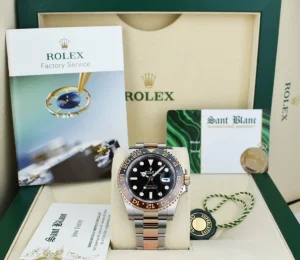 Pilots Professional Watches | Sant Blanc ROLEX 18kt Rose Gold & Stainless Steel GMT Master II Root Beer Bezel Model 126711