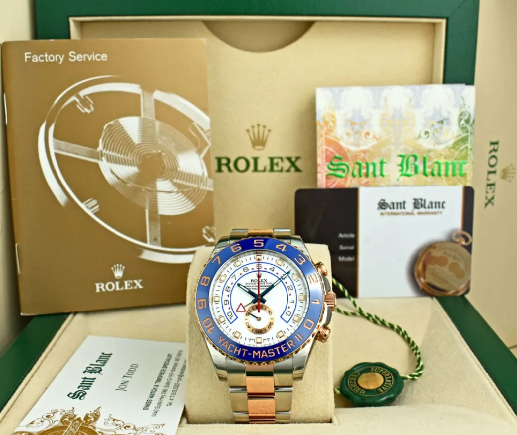 rolex_kt_rose_gold__stain_0-6.webp Yachting Professional Watches | Sports Watches | Sant Blanc ROLEX 18kt Rose Gold & Stainless Steel YachtMaster II Blue Hands Model 116681