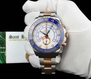Yachting Professional Watches | Sant Blanc ROLEX 18kt Rose Gold & Stainless YachtMaster II Blue Hands Model 116681