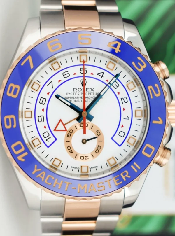 Yachting Professional Watches | Sant Blanc ROLEX 18kt Rose Gold & Stainless YachtMaster II Blue Hands Model 116681