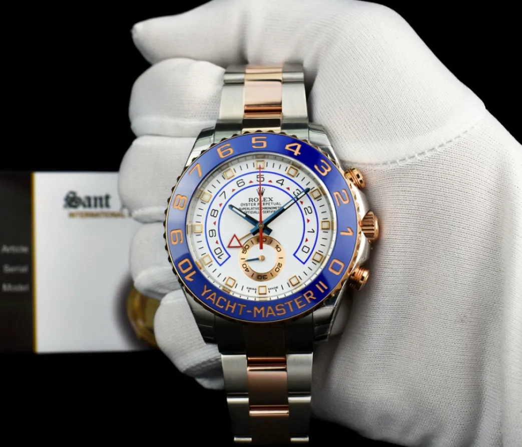 rolex_kt_rose_gold__stain_2-6.webp Yachting Professional Watches | Sports Watches | Sant Blanc ROLEX 18kt Rose Gold & Stainless Steel YachtMaster II Blue Hands Model 116681