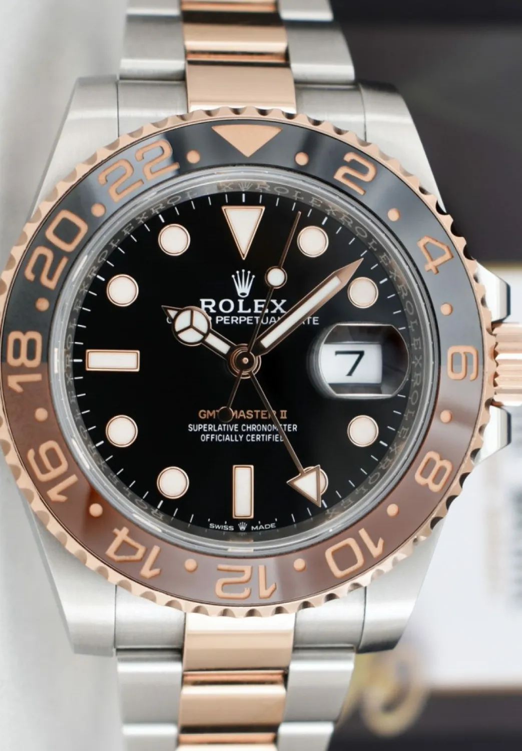 rolex_kt_rose_gold__stain_5-1.webp Pilots Professional Watches | Sant Blanc ROLEX 18kt Rose Gold & Stainless Steel GMT Master II Root Beer Bezel Box & Card Model 126711