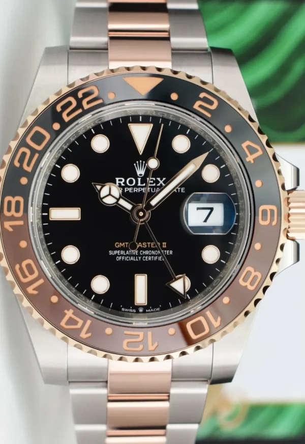 Pilots Professional Watches | Sant Blanc ROLEX 18kt Rose Gold & Stainless Steel GMT Master II Root Beer Bezel Model 126711