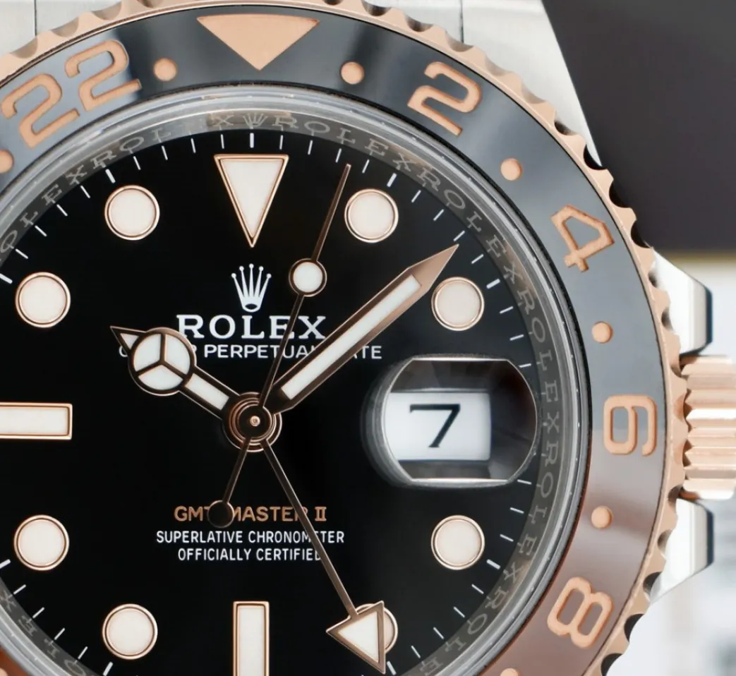 rolex_kt_rose_gold__stain_6-1.webp Pilots Professional Watches | Sant Blanc ROLEX 18kt Rose Gold & Stainless Steel GMT Master II Root Beer Bezel Box & Card Model 126711