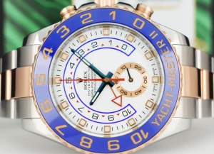 Yachting Professional Watches | Sant Blanc ROLEX 18kt Rose Gold & Stainless YachtMaster II Blue Hands Model 116681