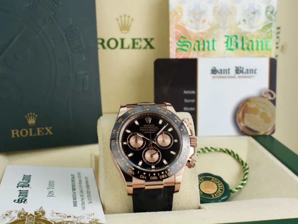 rolex_kt_rose_gold_dayton_0-1.webp Racing Professional Watches | Sant Blanc ROLEX 18kt Rose Gold Daytona Leather Strap Black Rose Panda 116515