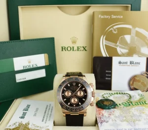 Racing Professional Watches | Sant Blanc ROLEX 18kt Rose Gold Daytona Alligator Band Black Dial with Card Model 116515