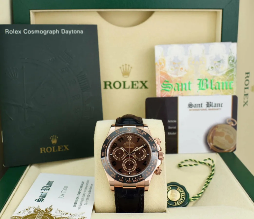 rolex_kt_rose_gold_dayton_0-7.webp Men's Watches | Racing Professional Watches | Sant Blanc ROLEX 18kt Rose Gold Daytona Chocolate Arabic Dial Black Ceramic Bezel Model 116515