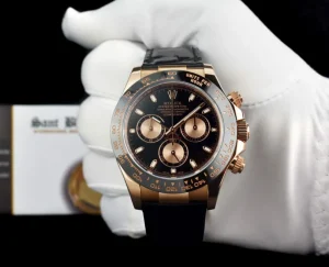 Racing Professional Watches | Sant Blanc ROLEX 18kt Rose Gold Daytona Alligator Band Black Dial with Card Model 116515