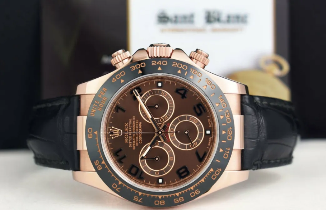 rolex_kt_rose_gold_dayton_3-7.webp Men's Watches | Racing Professional Watches | Sant Blanc ROLEX 18kt Rose Gold Daytona Chocolate Arabic Dial Black Ceramic Bezel Model 116515