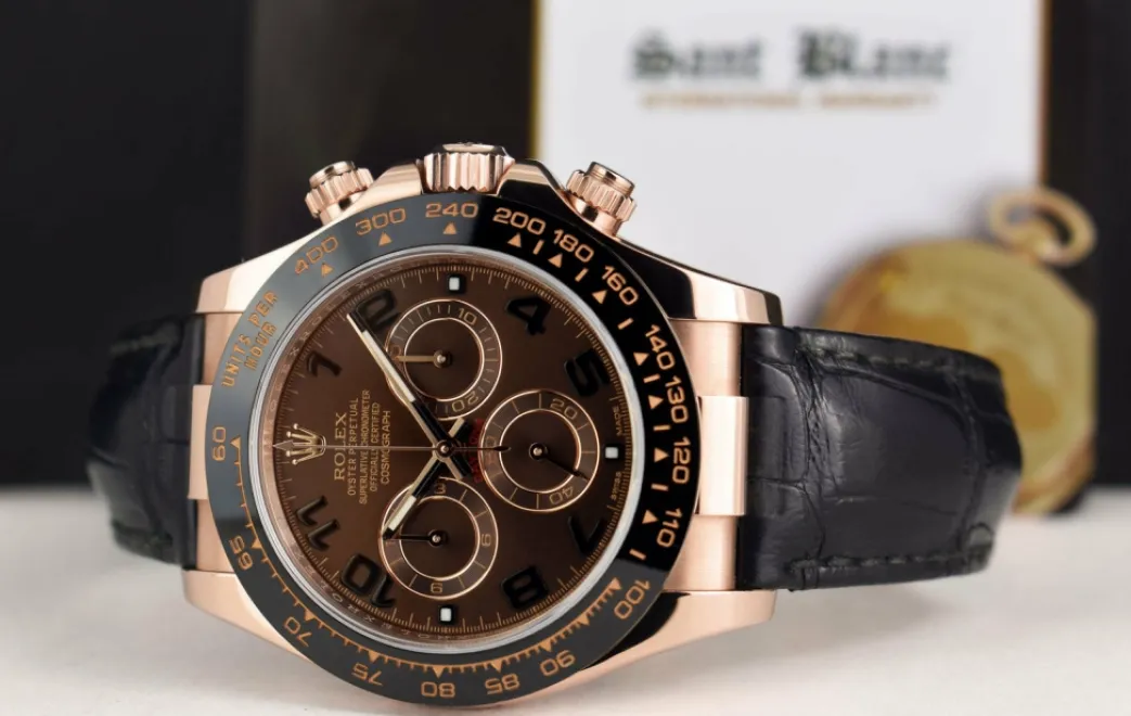 rolex_kt_rose_gold_dayton_4-7.webp Men's Watches | Racing Professional Watches | Sant Blanc ROLEX 18kt Rose Gold Daytona Chocolate Arabic Dial Black Ceramic Bezel Model 116515