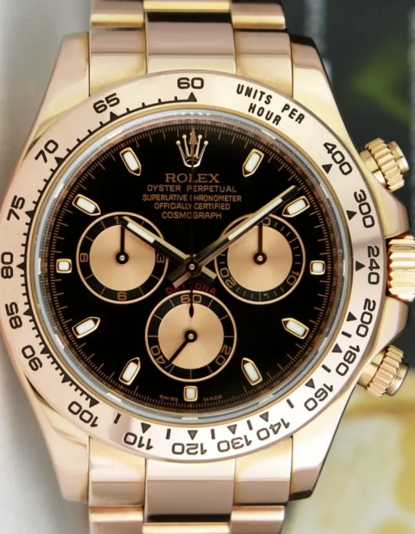 Men's Watches | Racing Professional Watches | Sant Blanc ROLEX 18kt Rose Gold Daytona Black Panda Box Books Tags Model 116505