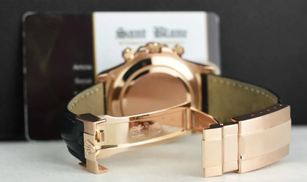 rolex_kt_rose_gold_dayton_6-1.webp Racing Professional Watches | Sant Blanc ROLEX 18kt Rose Gold Daytona Leather Strap Black Rose Panda 116515